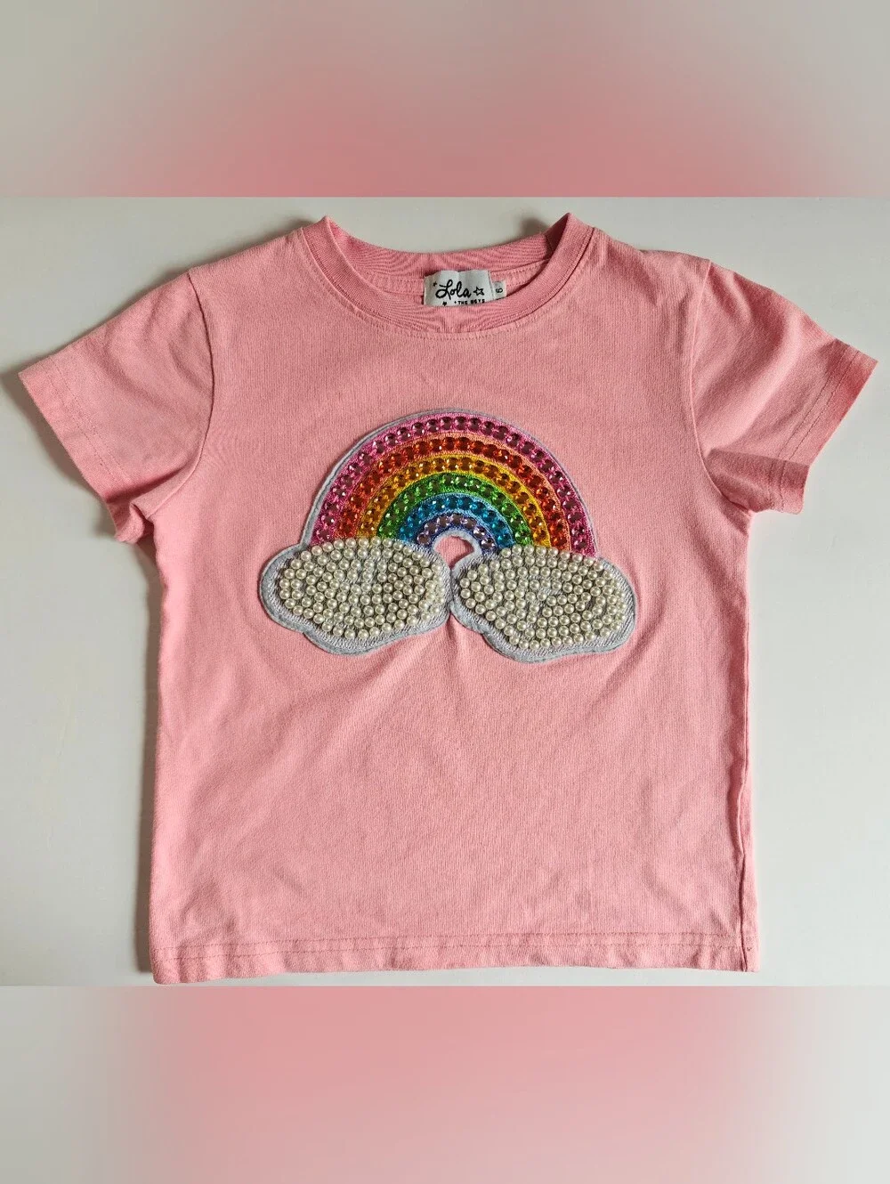 Lola + The Boys Pink Rainbow Pearl Patch T-shirt Girls Size 6